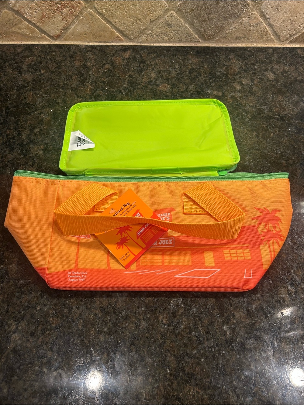 NWT Sold out Trader Joe’s Mini Insulated Tote- Orange/Green